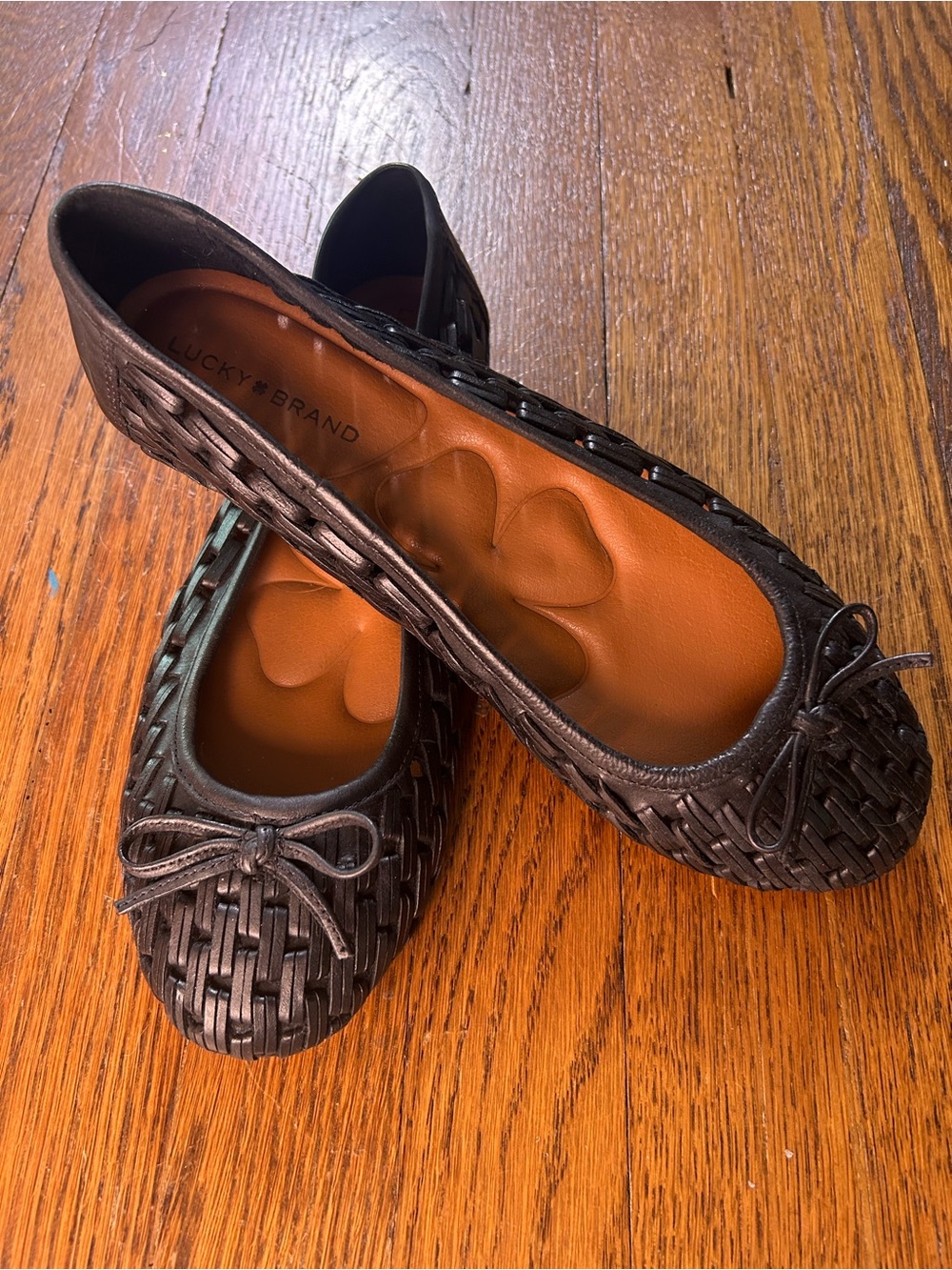 Lucky Brand Black Woven Bow Ballet Flats